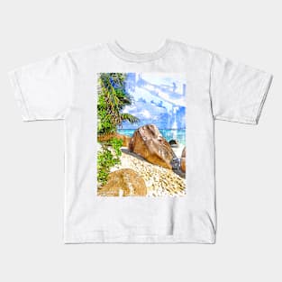 Seychelles Beach Rock Marker Sketch Kids T-Shirt